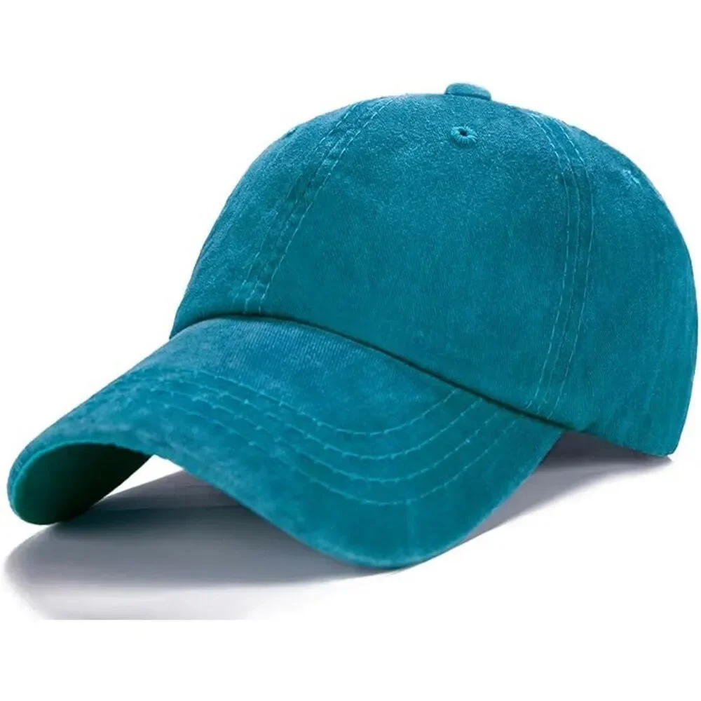 Unisex Lake Blue Washed 100% Cotton Adjustable Size Strap Classic Baseball Cap